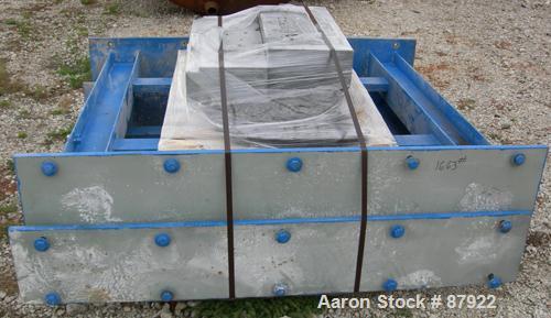USED: Ribbon blender, 214 cubic feet working capacity, 321 stainless steel. Dimple jacketed trough 54" wide x 143-1/4" long x approximately 57" deep, no rating. 8" diameter shaft, inner ribbon 2-1/2"...