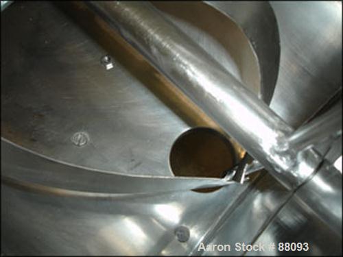 USED: Ribbon blender, 3.5 cubic foot, stainless steel. 13.5" wide x 38" long trough, double ribbon with top mounted lump breaker and cover, 3" bottom end discharge,approximate 33 1/4" discharge heigh...