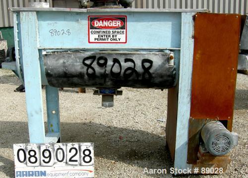 USED: Ribbon Blender, 23 cubic feet working capacity, 304 stainless steel. Dimple jacketed trough 26" wide x 66" long x approximately 28" deep, no rating. 2-1/2" diameter shaft, inner ribbon 2" wide ...