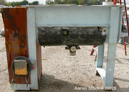 USED: Ribbon Blender, 23 cubic feet working capacity, 304 stainless steel. Dimple jacketed trough 26" wide x 66" long x approximately 28" deep, no rating. 2-1/2" diameter shaft, inner ribbon 2" wide ...