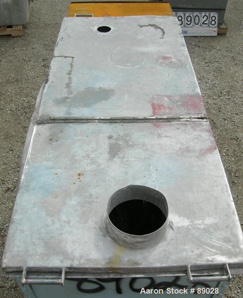 USED: Ribbon Blender, 23 cubic feet working capacity, 304 stainless steel. Dimple jacketed trough 26" wide x 66" long x approximately 28" deep, no rating. 2-1/2" diameter shaft, inner ribbon 2" wide ...