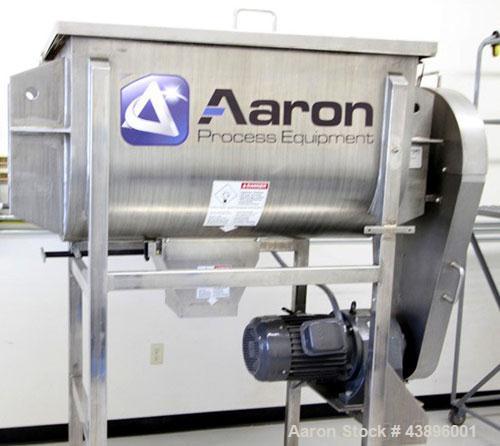 Used Aaron Process IMB-15 Ribbon Blender, 15 cubic feet capacity. Constructed of stainless steel material on all product contact areas, all external stiffeners, legs, ribs and supports. Inside trough...
