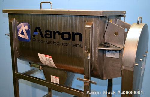 Used Aaron Process IMB-15 Ribbon Blender, 15 cubic feet capacity. Constructed of stainless steel material on all product contact areas, all external stiffeners, legs, ribs and supports. Inside trough...