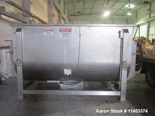 Used- 300 Cubic Foot Aaron Process Ribbon Blender, Model IMB300. Sanitary stainless steel construction. Approximately 67" wi...