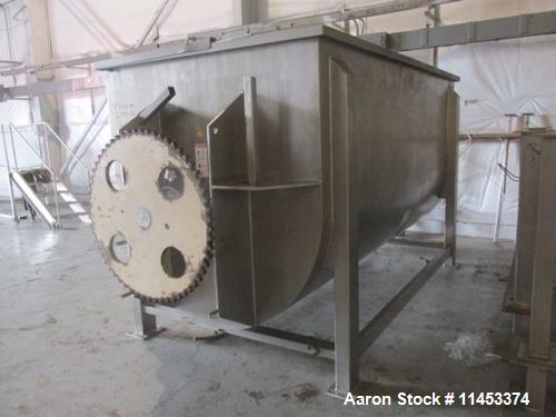 Used- 300 Cubic Foot Aaron Process Ribbon Blender, Model IMB300. Sanitary stainless steel construction. Approximately 67" wi...