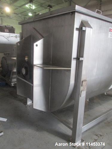 Used- 300 Cubic Foot Aaron Process Ribbon Blender, Model IMB300. Sanitary stainless steel construction. Approximately 67" wi...