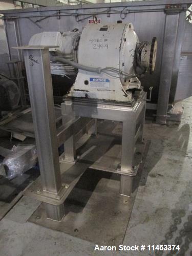 Used- 300 Cubic Foot Aaron Process Ribbon Blender, Model IMB300. Sanitary stainless steel construction. Approximately 67" wi...