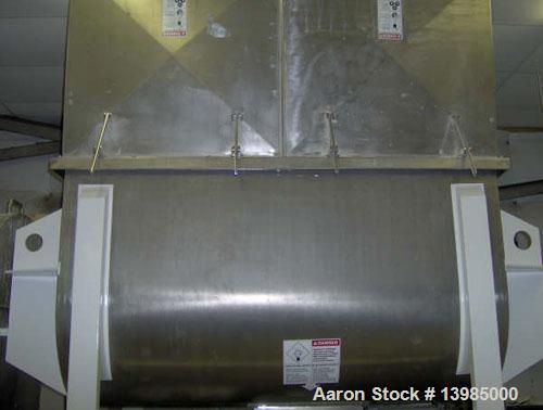 Used Aaron Process Equipment model IMB 35 double ribbon blender, 35 cubic feet. Trough constructed of stainless steel material on all product contact areas. All external stiffeners, ribs and supports...
