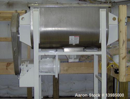 Used Aaron Process Equipment model IMB 35 double ribbon blender, 35 cubic feet. Trough constructed of stainless steel material on all product contact areas. All external stiffeners, ribs and supports...