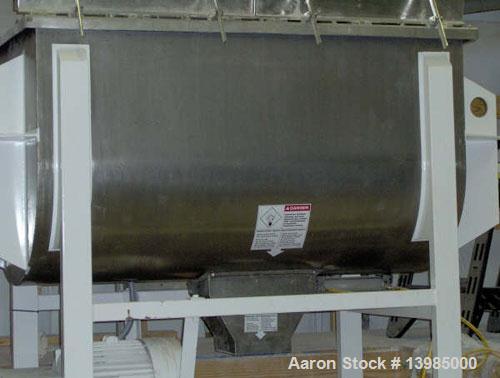 Used Aaron Process Equipment model IMB 35 double ribbon blender, 35 cubic feet. Trough constructed of stainless steel material on all product contact areas. All external stiffeners, ribs and supports...