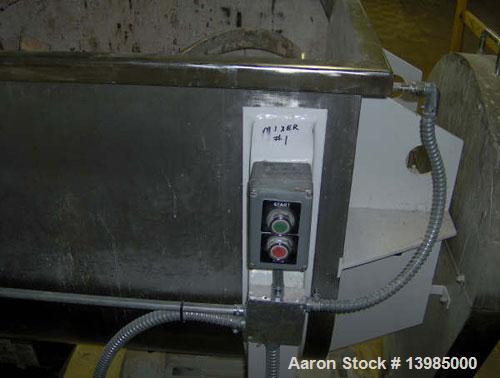 Used Aaron Process Equipment model IMB 35 double ribbon blender, 35 cubic feet. Trough constructed of stainless steel material on all product contact areas. All external stiffeners, ribs and supports...