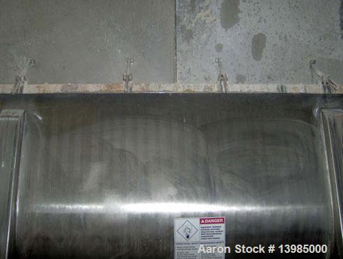 Used Aaron Process Equipment model IMB 35 double ribbon blender, 35 cubic feet. Trough constructed of stainless steel material on all product contact areas. All external stiffeners, ribs and supports...