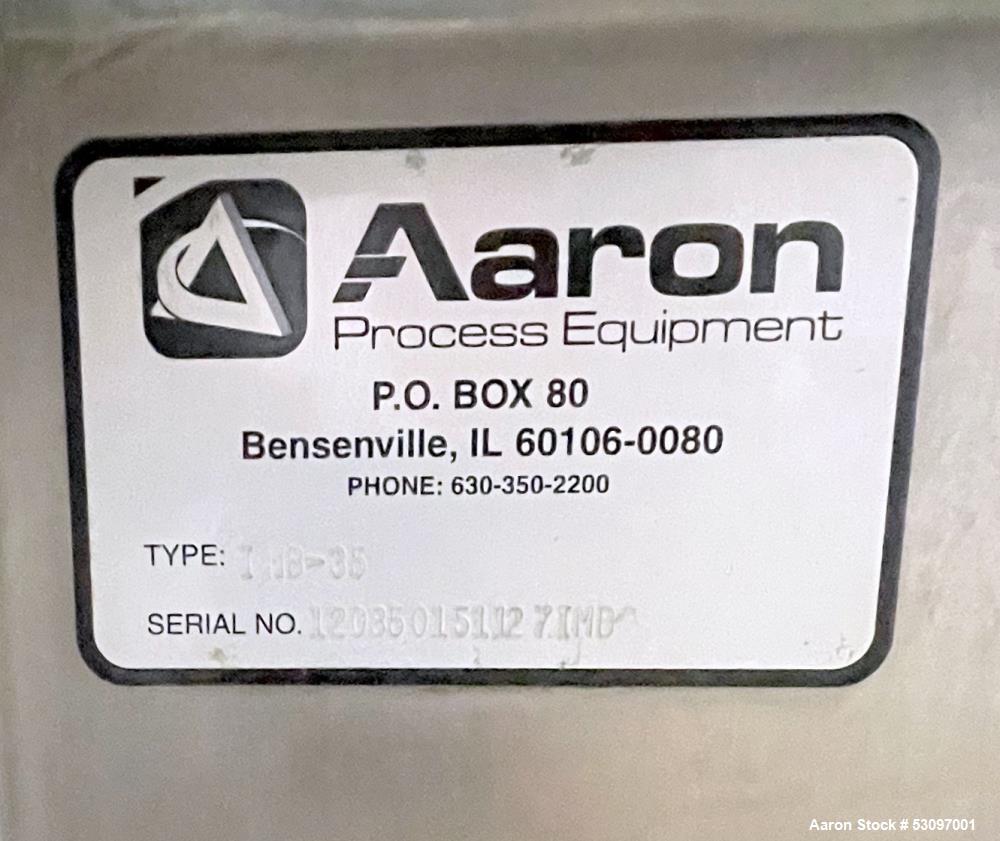 Used Aaron Process Equipment Model IMB-35. 35 Cubic Foot Ribbon Blender. Trough constructed of stainless steel material on all product contact areas. All external stiffeners, legs, ribs and supports ...