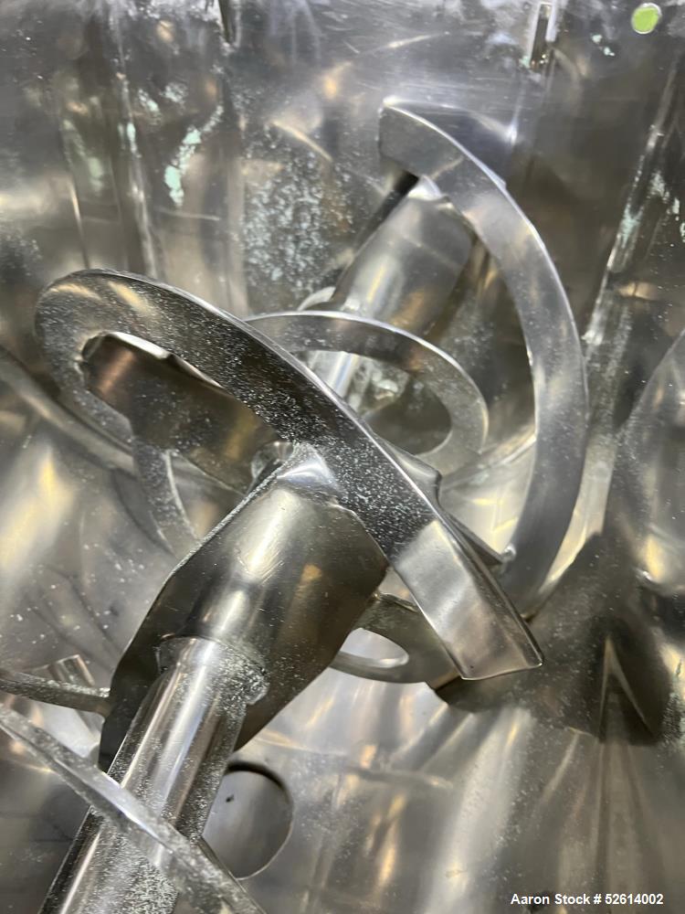 Used Aaron Process 5 Cubic Foot Double Ribbon Blender, Model IMB-5. Working Capacity: 5 Cubic Feet. Trough: Constructed of stainless steel material on all product contact areas. All external stiffene...