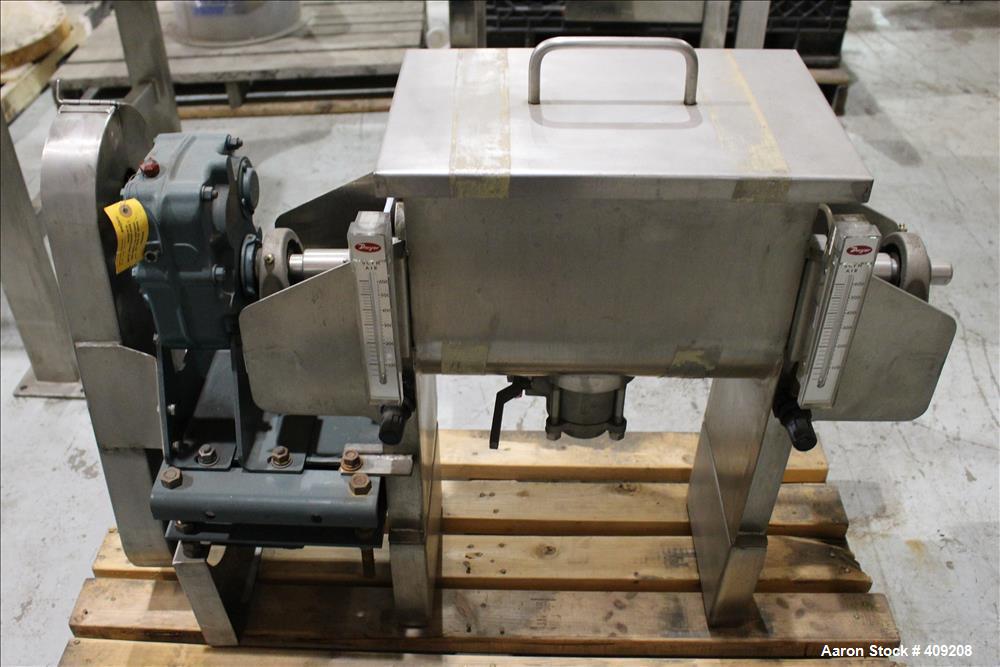 Unused- Aaron Process 1 Cubic Foot Ribbon Blender. Type 304 Stainless Steel. All external stiffeners, legs, ribs and support...