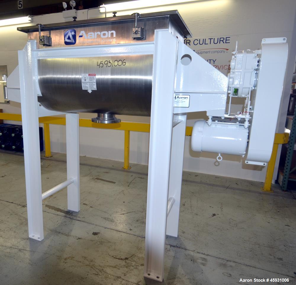 Unused- Aaron Process Double Spiral Ribbon Blender, Model NR-14, 304 Stainless Steel. Working capacity 14 cubic feet. Consisting of 24" wide x 48" long x 22" deep non-jacketed trough. Double ribbon d...