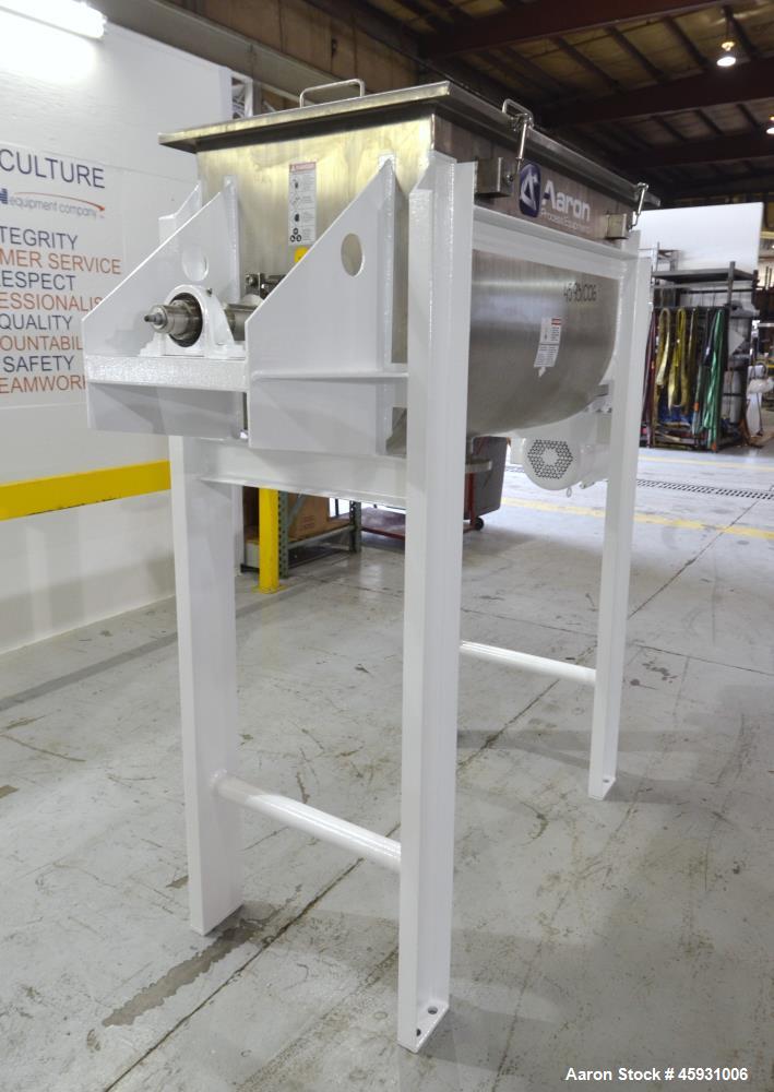 Unused- Aaron Process Double Spiral Ribbon Blender, Model NR-14, 304 Stainless Steel. Working capacity 14 cubic feet. Consisting of 24" wide x 48" long x 22" deep non-jacketed trough. Double ribbon d...