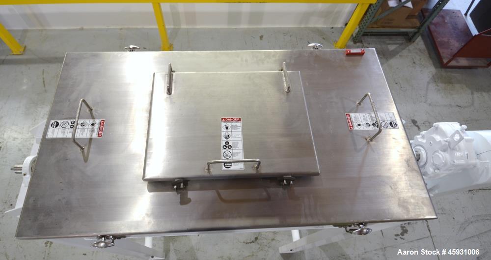 Unused- Aaron Process Double Spiral Ribbon Blender, Model NR-14, 304 Stainless Steel. Working capacity 14 cubic feet. Consisting of 24" wide x 48" long x 22" deep non-jacketed trough. Double ribbon d...