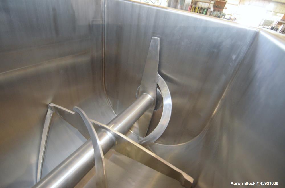 Unused- Aaron Process Double Spiral Ribbon Blender, Model NR-14, 304 Stainless Steel. Working capacity 14 cubic feet. Consisting of 24" wide x 48" long x 22" deep non-jacketed trough. Double ribbon d...