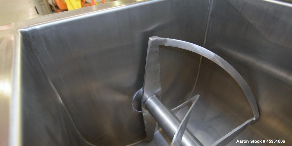 Unused- Aaron Process Double Spiral Ribbon Blender, Model NR-14, 304 Stainless Steel. Working capacity 14 cubic feet. Consisting of 24" wide x 48" long x 22" deep non-jacketed trough. Double ribbon d...