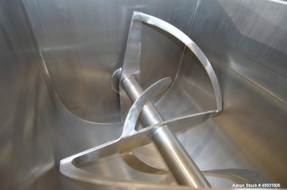 Unused- Aaron Process Double Spiral Ribbon Blender, Model NR-14, 304 Stainless Steel. Working capacity 14 cubic feet. Consisting of 24" wide x 48" long x 22" deep non-jacketed trough. Double ribbon d...