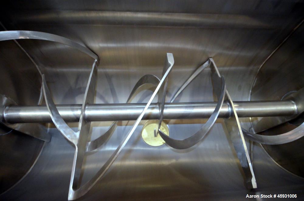 Unused- Aaron Process Double Spiral Ribbon Blender, Model NR-14, 304 Stainless Steel. Working capacity 14 cubic feet. Consisting of 24" wide x 48" long x 22" deep non-jacketed trough. Double ribbon d...