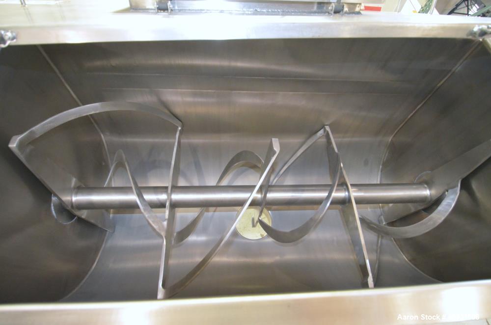 Unused- Aaron Process Double Spiral Ribbon Blender, Model NR-14, 304 Stainless Steel. Working capacity 14 cubic feet. Consisting of 24" wide x 48" long x 22" deep non-jacketed trough. Double ribbon d...