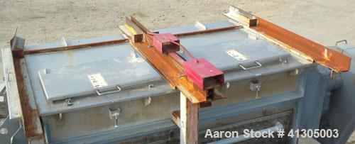 Used Aaron Process Double Spiral Ribbon Blender, 100 cubic feet working capacity (116 total), model NR100, 304 stainless steel. Dimple jacketed trough 48" wide x 96" long x approximately 54" deep. 8"...