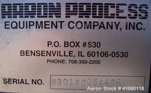 Used Aaron Process Double Spiral Ribbon Blender, 14 Cubic Feet Working Capacity, 304 Stainless Steel. Dimple jacketed trough 24" wide x 48" long  x approximately 27 1/2" deep, rated 100 psi at 350 de...