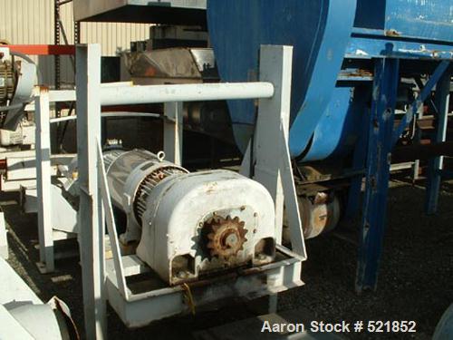 USED: Aaron stainless steel single shaft double ribbon blender, 80cu ft capacity. 40" wide x 8' long, 1/2" x 2" inner and outer ribbons,safety grate and covers, 10" diameter center bottom outlet with...