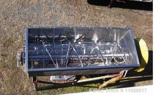 Used Aaron 200 Cubic Foot Stainless Steel Ribbon Blender.Trough is approximately 53" wide x 146" long x 64" deep, 40 hp motor.Inside trough and ribbon are sanitary finish.Trough and ribbon are stainl...
