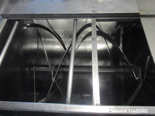 Used 200 Cubic Foot Aaron Process Ribbon Blender. Sanitary stainless steel construction, approximately 60" wide x 120" long trough, double ribbon, outboard roller bearings, chain and sprocket driven ...