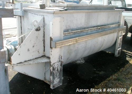 Used Aaron Process double spiral ribbon blender, 80 cubic feet working capacity, stainless steel. Non-jacketed trough 40" wide x 96" long x approximately 46" deep. 6" diameter shaft, inner ribbon 1 1...