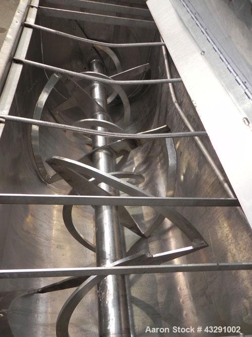 Used Aaron Process Equipment Ribbon Blender, 80 Cubic Feet, 304 Stainless Steel. Trough 40" wide x 96" long x approximate 48" deep, dimple jacketed on bottom only, rated 50 psi. 5" Diameter shaft, in...
