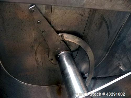 Used Aaron Process Equipment Ribbon Blender, 80 Cubic Feet, 304 Stainless Steel. Trough 40" wide x 96" long x approximate 48" deep, dimple jacketed on bottom only, rated 50 psi. 5" Diameter shaft, in...