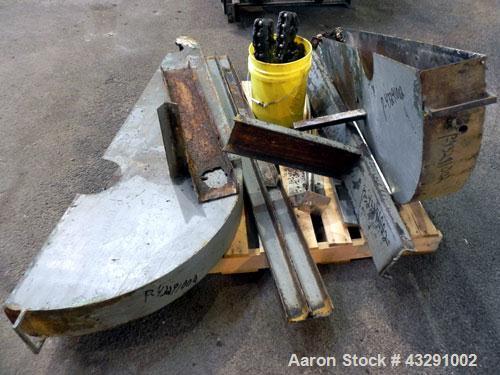 Used Aaron Process Equipment Ribbon Blender, 80 Cubic Feet, 304 Stainless Steel. Trough 40" wide x 96" long x approximate 48" deep, dimple jacketed on bottom only, rated 50 psi. 5" Diameter shaft, in...