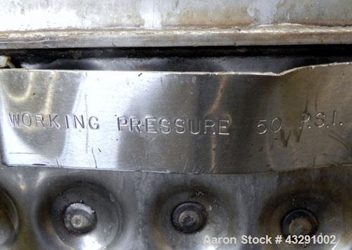 Used Aaron Process Equipment Ribbon Blender, 80 Cubic Feet, 304 Stainless Steel. Trough 40" wide x 96" long x approximate 48" deep, dimple jacketed on bottom only, rated 50 psi. 5" Diameter shaft, in...
