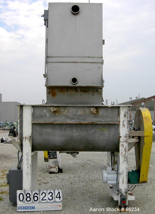 USED: Aaron double spiral ribbon blender, 36 cubic feet working capacity, 304 stainless steel. Non-jacketed trough 30" wide x 77" long x approximately 33" deep. 2-3/4" diameter shaft, inner ribbon 1-...