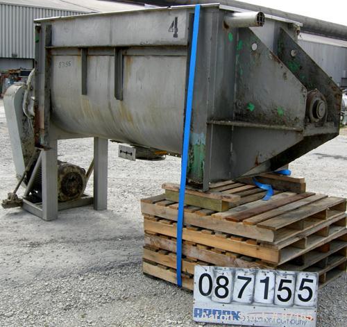 USED: Aaron Process double spiral ribbon blender, 80 cubic feet working capacity, 304 stainless steel. Non-jacketed trough 40" wide x 96" long x approximately 48" deep. 6" diameter shaft. Inner ribbo...