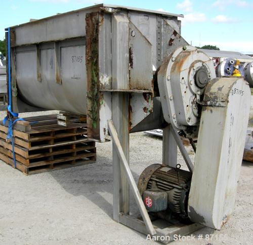 USED: Aaron Process double spiral ribbon blender, 80 cubic feet working capacity, 304 stainless steel. Non-jacketed trough 40" wide x 96" long x approximately 48" deep. 6" diameter shaft. Inner ribbo...
