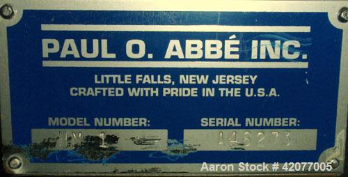 Used Paul O Abbe Double Spiral Ribbon Blender, model HM-1, 1 cubic foot, 316 stainless steel. 12" wide x 16" long trough, double ribbon, outboard roller bearings, packing glands, 3" outlet with a man...