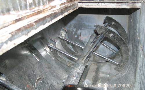 USED:Adelphi Machine ribbon blender, 40 cubic foot working capacity, stainless steel. Non-jacketed trough 34" wide x 66" long x approximately 38" deep. 3-1/2" diameter shaft, 8 ribbon sections 2-1/2"...