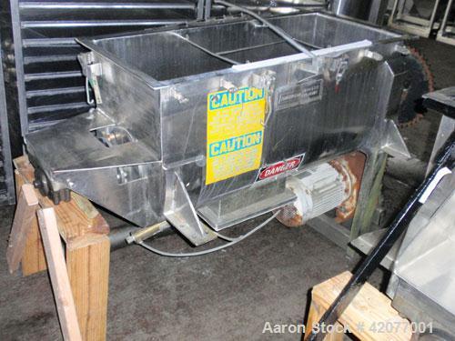 Used American Process Double Spiral Ribbon Blender, model DRB-11, 11 cubic feet, 316 stainless steel. 21" wide x 48" long trough, double ribbon, outboard roller bearings, packing glands, 6" center bo...