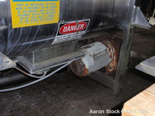 Used American Process Double Spiral Ribbon Blender, model DRB-11, 11 cubic feet, 316 stainless steel. 21" wide x 48" long trough, double ribbon, outboard roller bearings, packing glands, 6" center bo...