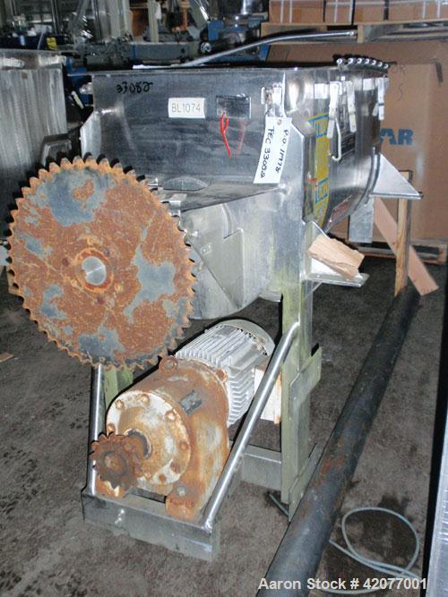 Used American Process Double Spiral Ribbon Blender, model DRB-11, 11 cubic feet, 316 stainless steel. 21" wide x 48" long trough, double ribbon, outboard roller bearings, packing glands, 6" center bo...