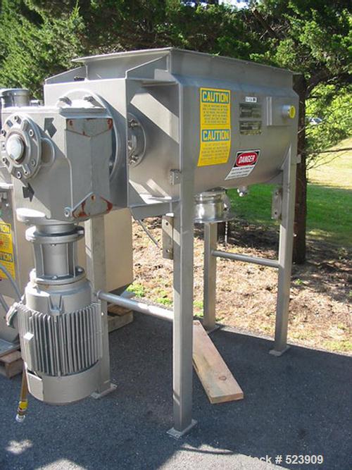 USED: American Process Systems model DRB-11 sanitary, extra heavyduty, jacketed double ribbon blender. Sanitary stainless steelconstruction, 11 cubic feet working capacity, 21" wide x 48" long x26" d...