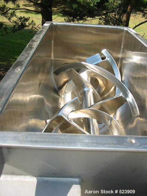USED: American Process Systems model DRB-11 sanitary, extra heavyduty, jacketed double ribbon blender. Sanitary stainless steelconstruction, 11 cubic feet working capacity, 21" wide x 48" long x26" d...