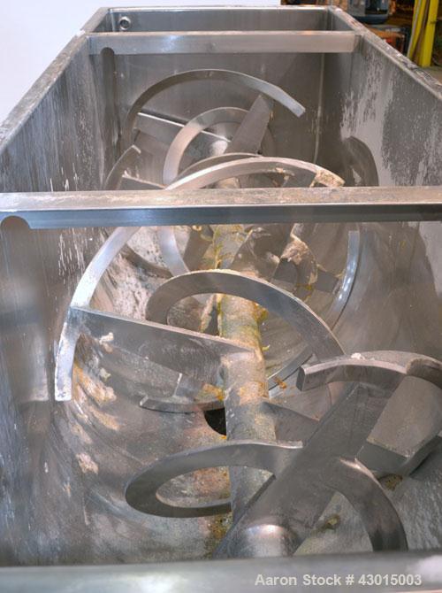Used American Process Heavy Duty Double Spiral Ribbon Blender, Model DRB-120, 120 cubic feet working capacity, 304 stainless steel. Non-jacketed trough 44" wide x 120" long x approximately 50" deep. ...