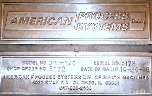 Used American Process Heavy Duty Double Spiral Ribbon Blender, Model DRB-120, 120 cubic feet working capacity, 304 stainless steel. Non-jacketed trough 44" wide x 120" long x approximately 50" deep. ...