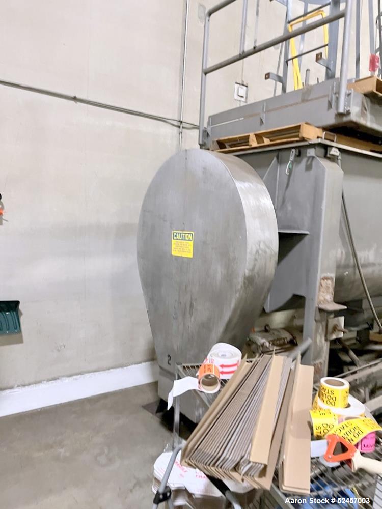 Used American Process Heavy Duty Double Spiral Ribbon Blender, Model DRB-120, 120 Cubic Feet Working Capacity, Stainless Steel. Non-jacketed trough 44" wide x 120" long x approximately 52" deep. Shaf...